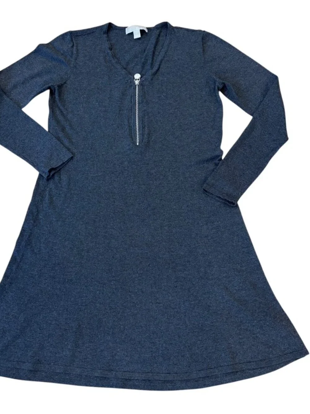 Michael Kors Dress, Fit & Flare, Knit Zipper Sweater Dress, Spring, Gray, Small,